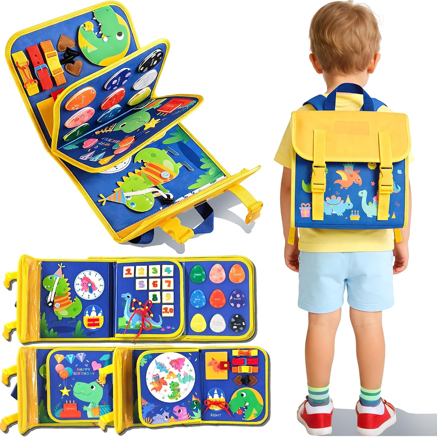 Travel Accessories For Toddlers - Dinosaur Toddler Busy Board Backpack, Portable