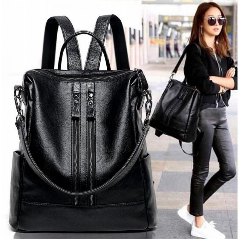 Travel Accessories Leather - Women Soft Leather Backpack School Black