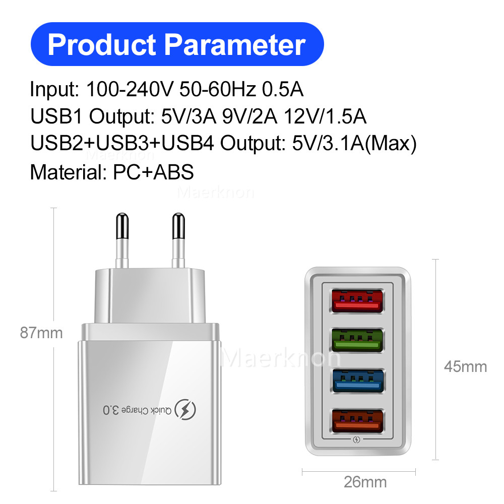 4 USB Fast Charging Head EU/US - огляд і ціна Travel Accessories Iphone
